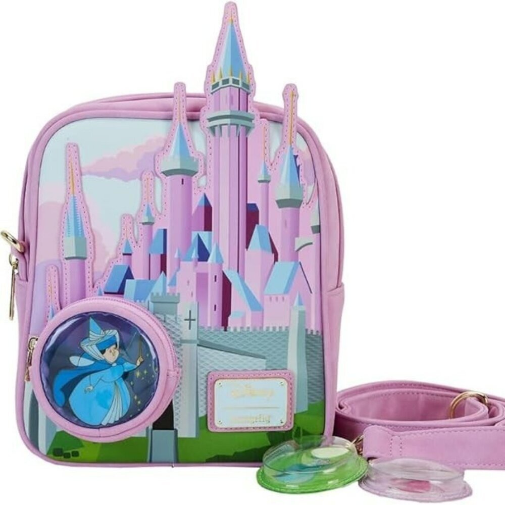 Loungefly Sleeping Beauty Castle Three Good Fairies Stained Glass Crossbody NWT​